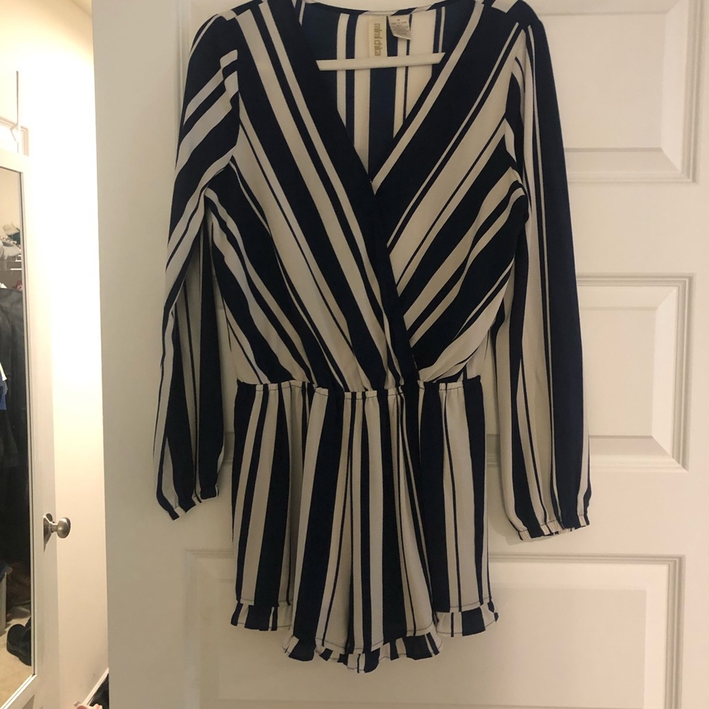 Mimi chica navy blue and white striped romper